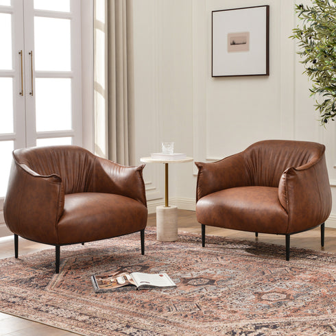Kadar Leather Barrel Chair-Brown Modern Leather Chair | Accent Chairs | Kinwell Furniture | Barrel Chairs